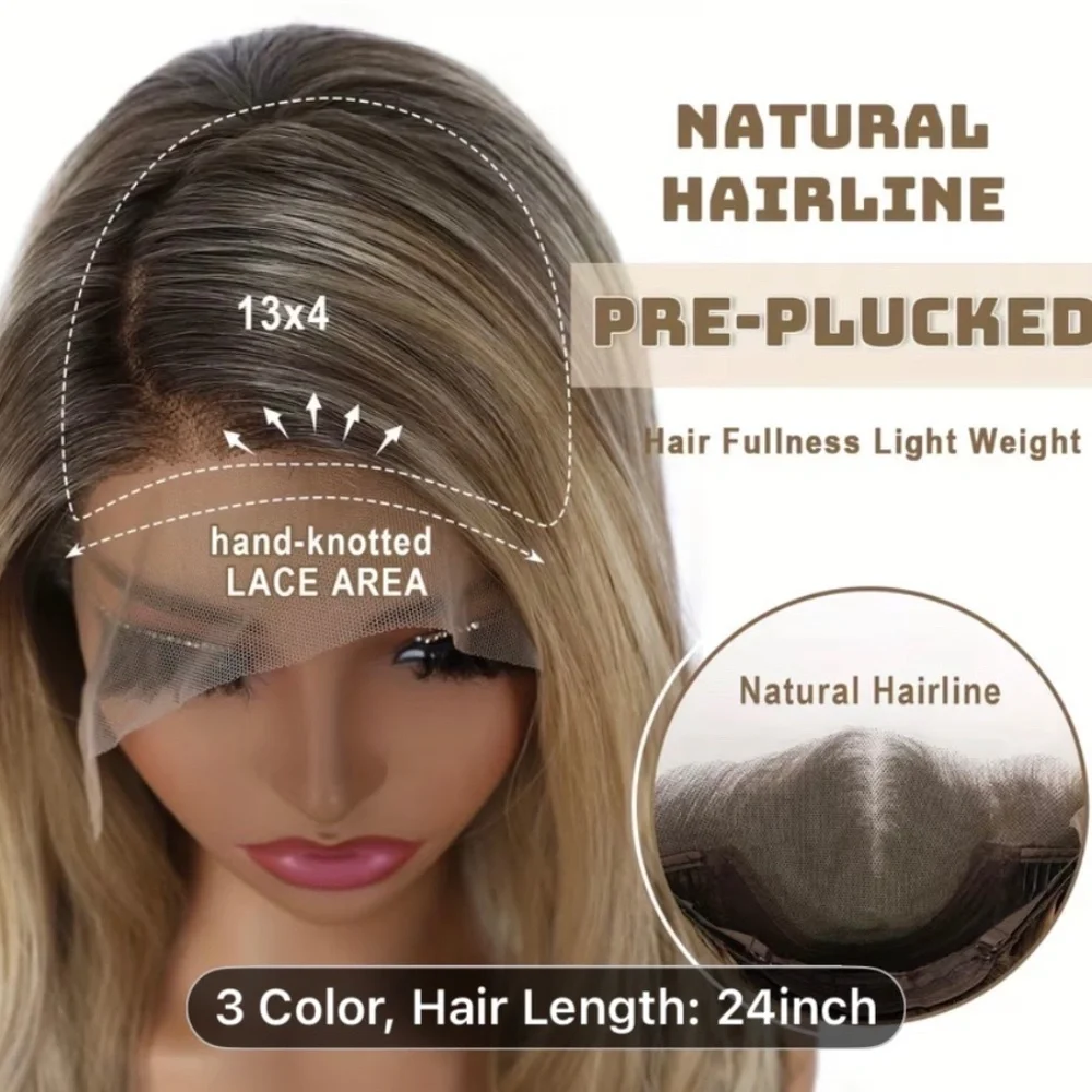 24” Synthetic Lace Front Wig Featuring a Blend of Brown And Honey Blonde Long.